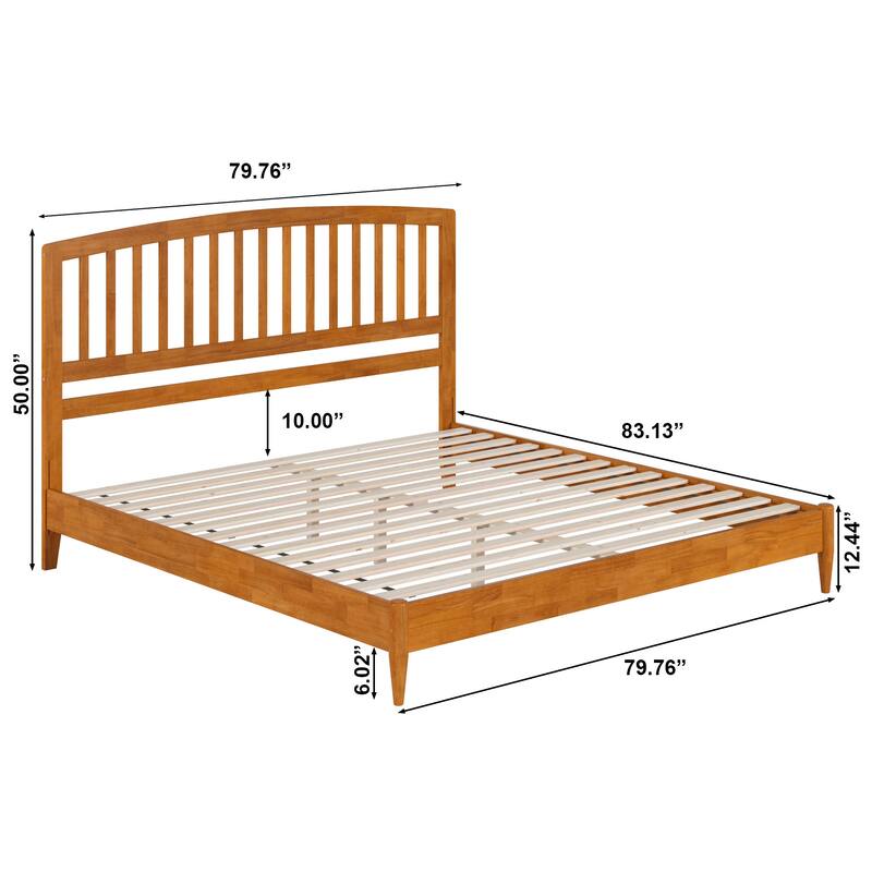 Quincy King Solid Wood Low Profile Platform Bed in Light Toffee
