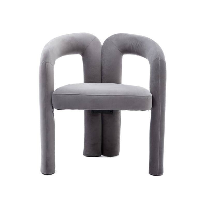 Gray Modern 25.2" Upholstered Accent Chair with Curved Circular Backrest and High-Density Foam (Set of 2)
