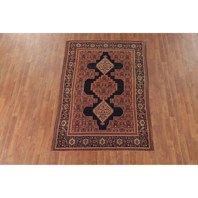 Pre-1900 Antique Senneh Vegetable Dye Persian Wool Carpet - 4'7" x 6'8"