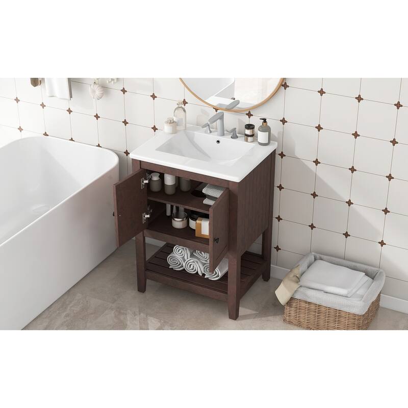 GDFStudio - Genevieve 24" Modern Bathroom Vanity with Ceramic Sink and Solid Wood Frame, Open Shelf Design