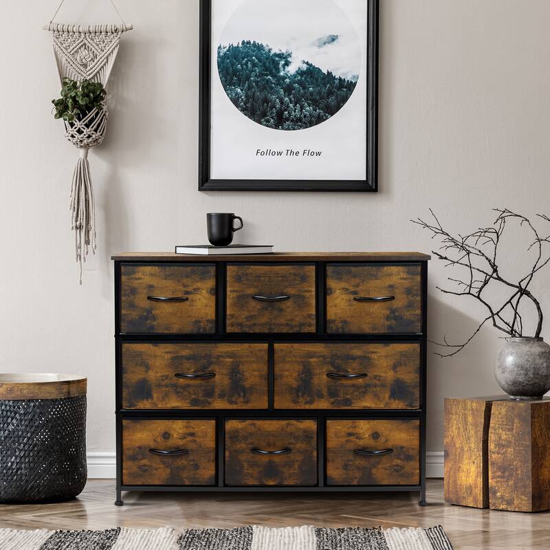 Dresser w/ 8 Drawers - Farmhouse Brown Wood Furniture Storage Chest