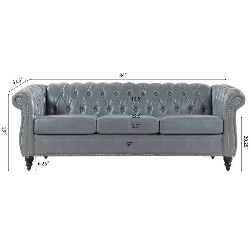 84.65" Rolled Arm Chesterfield 3 Seater Sofa