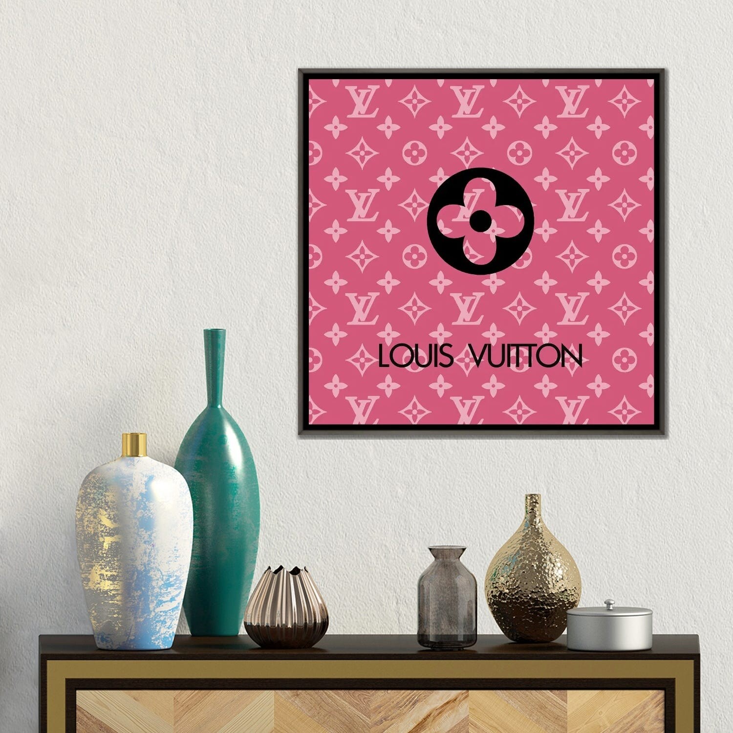 Framed Canvas Art (Champagne) - Louis Vuitton Colored by Art Mirano ( Fashion > Fashion Brands > Louis Vuitton art) - 26x26 in