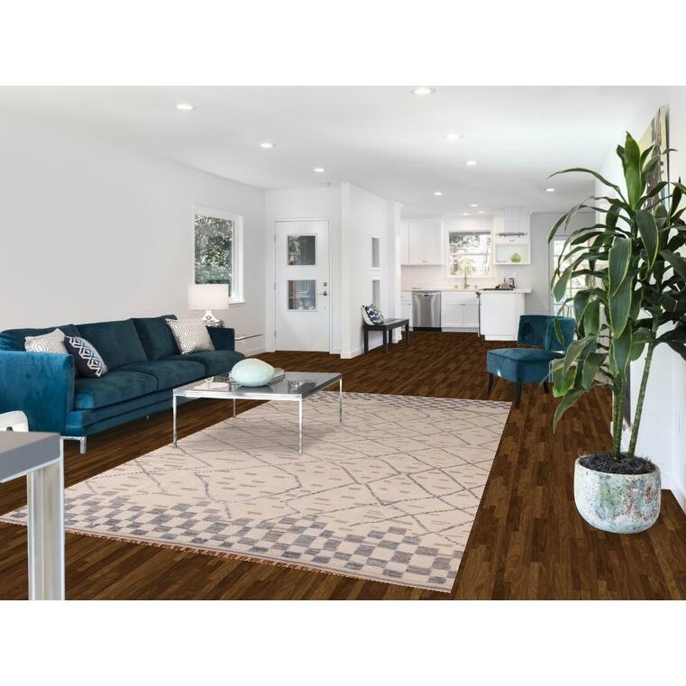 Trellis Ivory Moroccan Area Rug Handmade Wool Carpet - 5'11"x 10'3"