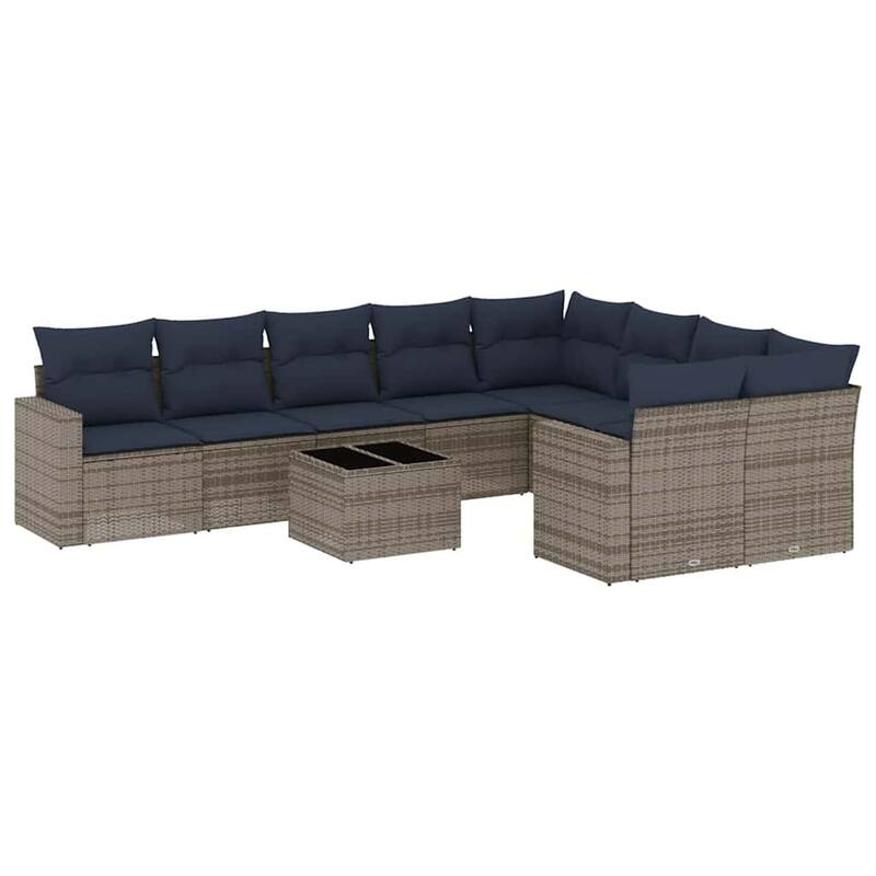 vidaXL 10 Piece Patio Sofa Set with Cushions Poly Rattan (US only) - 21.7x14.6x21.7