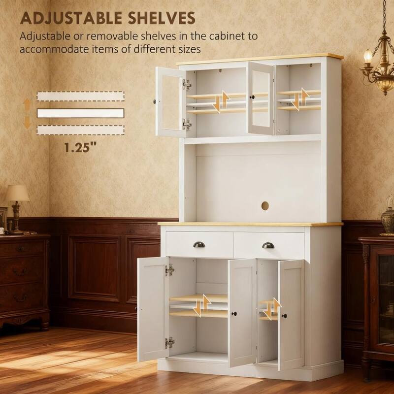 Kitchen Pantry Cabinet, 71" Tall Wood Storage Cabinet with Drawers, Shelves, 5 Doors Freestanding Cupboard with Countertop