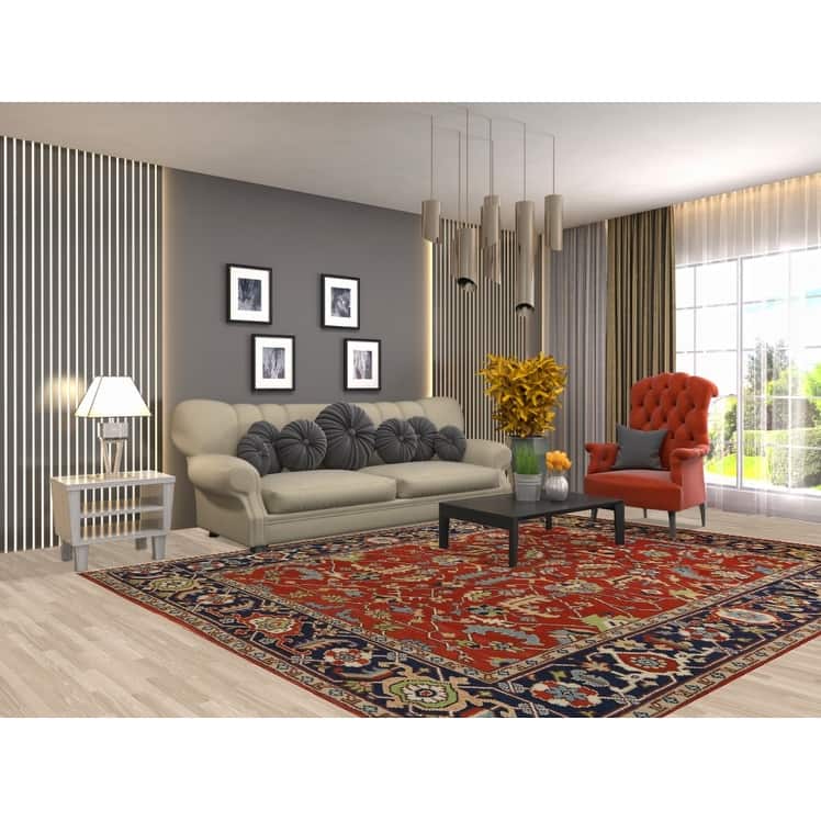 Hand Knotted Oriental 100% Wool Carpet Transitional All-Over Red Oushak Area Rug - 9' 11'' X 7' 11''