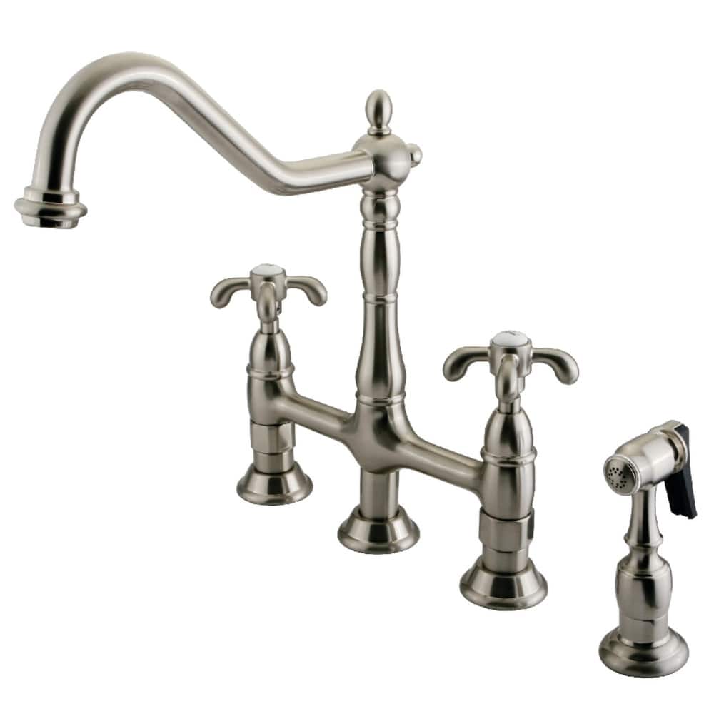 Kingston Brass French Country Bridge Kitchen Faucet with Brass Sprayer