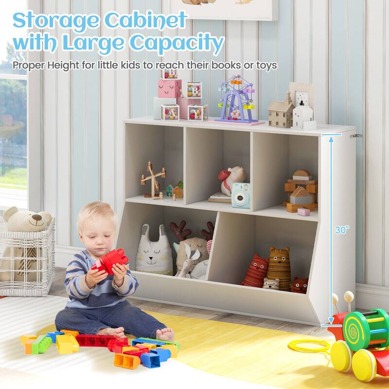 5-Cube Wooden Kids Toy Storage Organizer with Anti-Tipping Kits - 35.5" x 16" x 30"