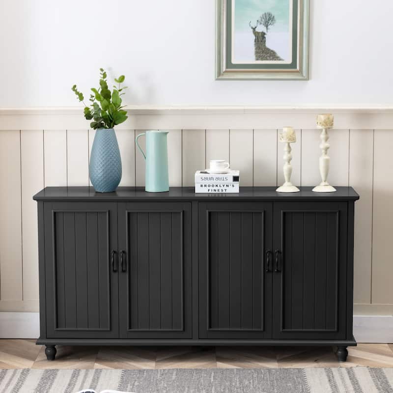 Retro 4-Door Sideboard Buffet Cabinet 62" Vintage Storage - Black