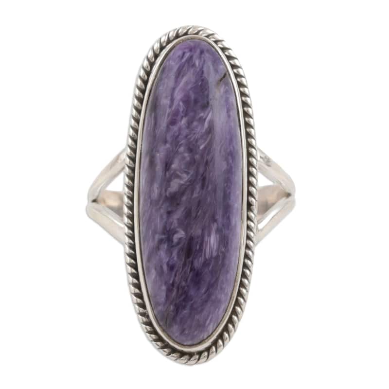 Novica Handmade Storm Cloud Charoite Cocktail Ring