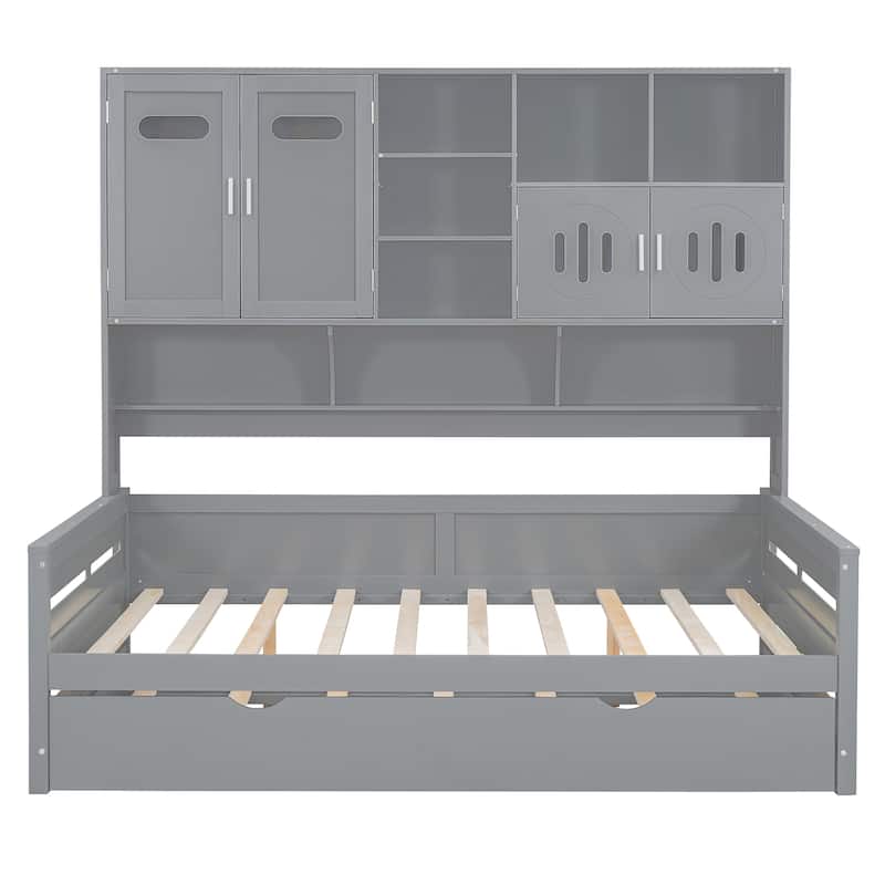 Full Size Wooden Daybed with Twin Size Trundle and All-in-One Storage Cabinet - Modern Design for Any Room