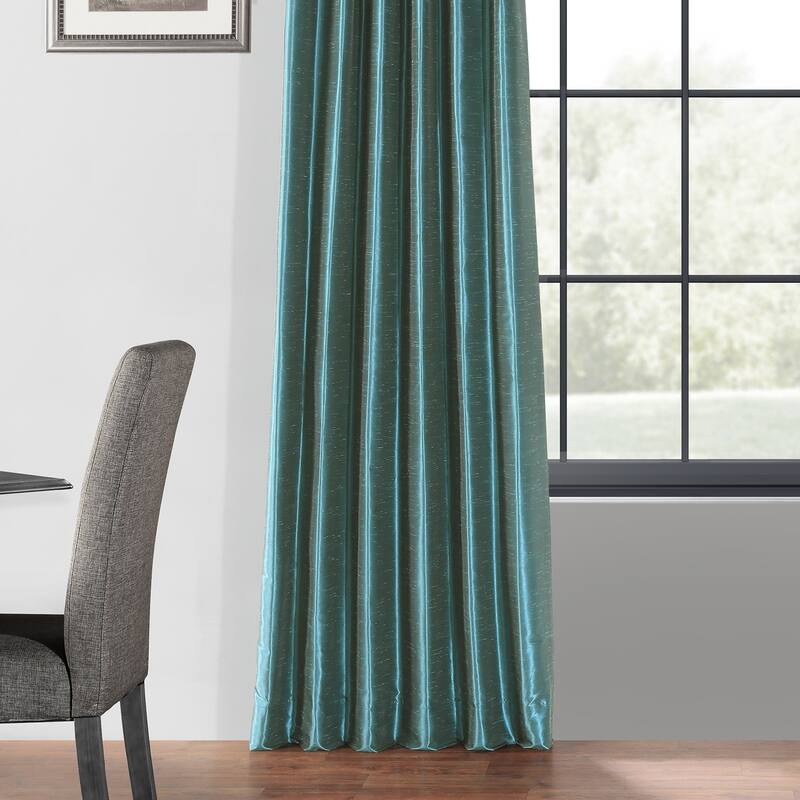 Exclusive Fabrics Blackout Textured Faux Dupioni Silk Curtains (1 Panel) - Luxurious Elegance and Superior Light Control - 50 X 96 - Peacock