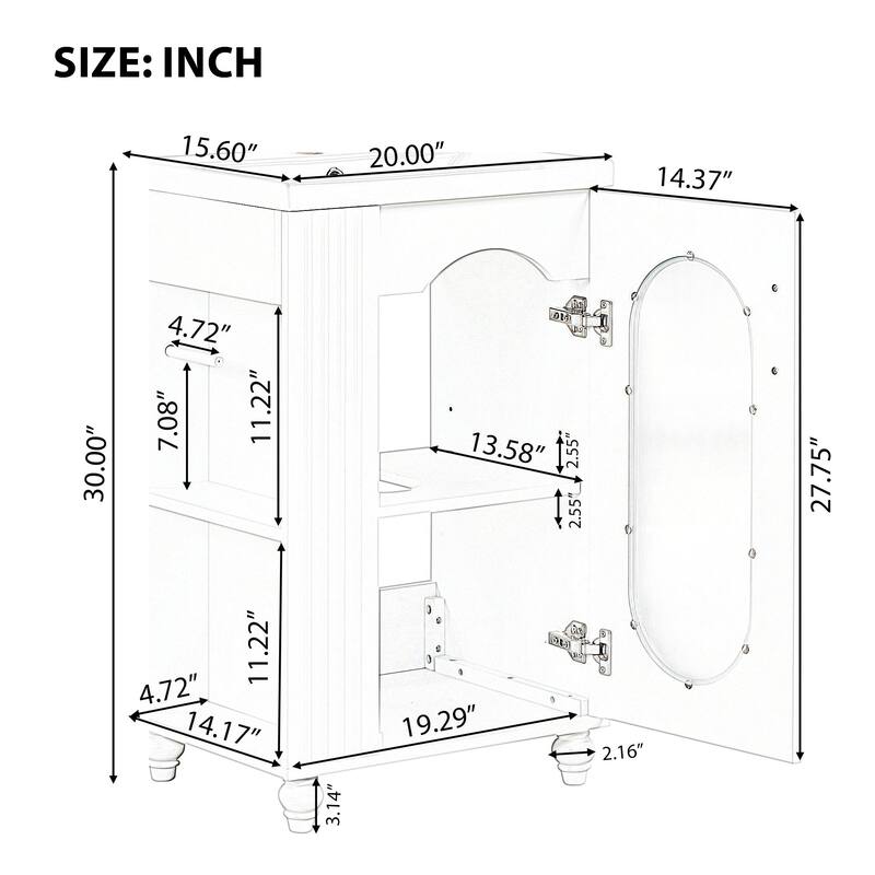 20 inch Freestanding Bathroom Vanity Set in White with Integrated Ceramic Sink
