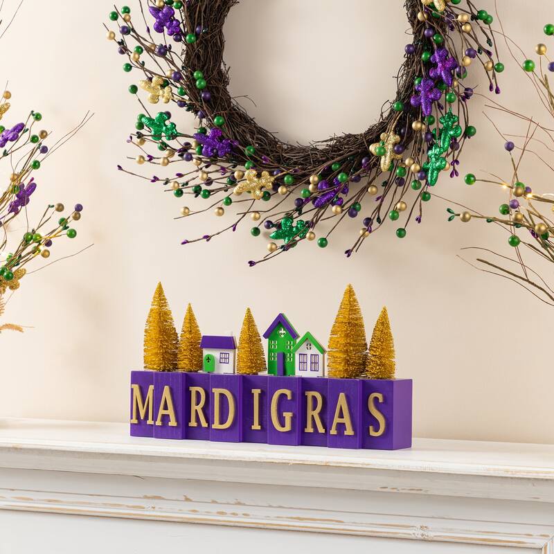 Glitzhome 14"L Valentine's/ Mardi Gras/ St. Patrick's Wooden House/Brush Trees Table Decor
