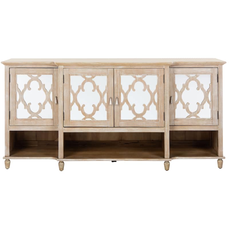 SAFAVIEH Couture Lecarlo Mirrored Wood Sideboard - 72"W x 19"D x 34"H - White Washed