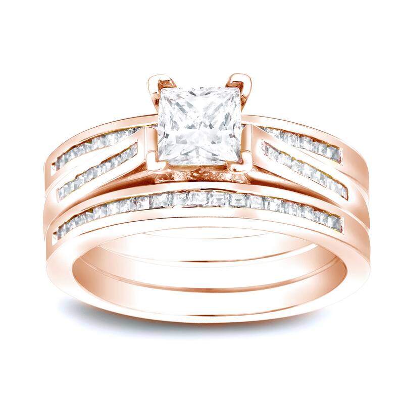 Auriya 1 3/4ctw Princess-cut Diamond Engagement Ring 3pc Set 14k Gold - Rose - 6.5
