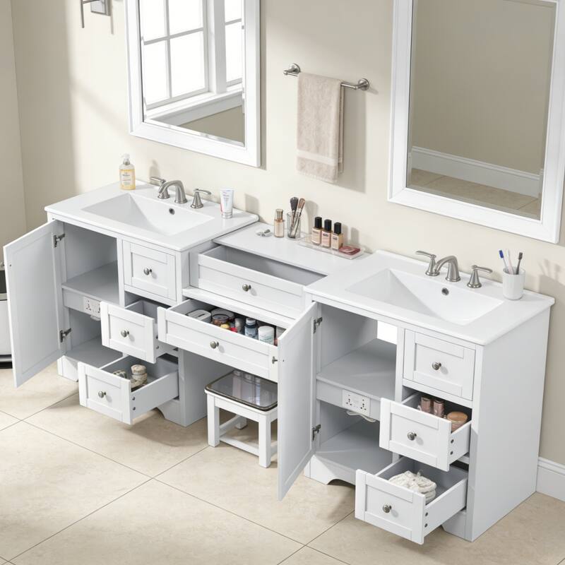 Christopher Knight Home - Wooden 84 Inches Double Sink Bathroom Vanity (Separate Sink) with Engineered Stone Countertop