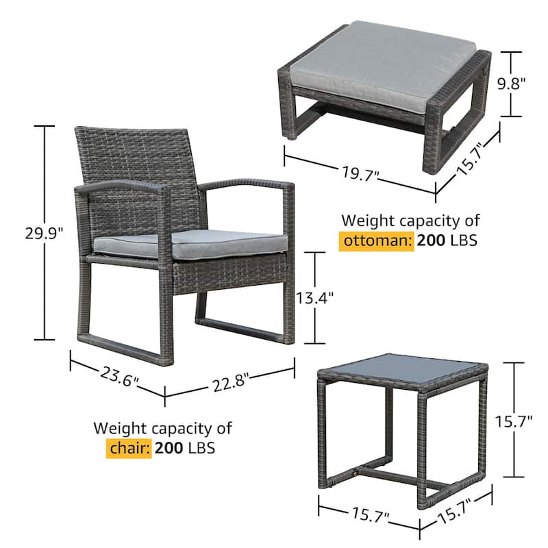 5-Piece Patio Wicker Chat Set with Armchairs, Ottomans and Side Table