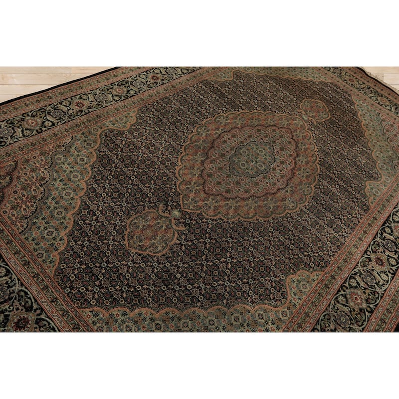 6x9 Hand Knotted Wool & Silk Black 300 KPSI Mahi Taabriz Vintage Rug - 6' x 9'