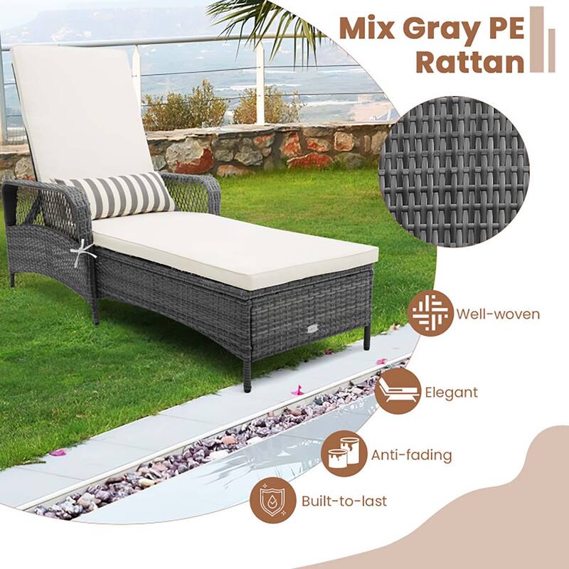 Outdoor Patio Recliner Chaise Lounge w/ Adjustable Backrest & Cushion