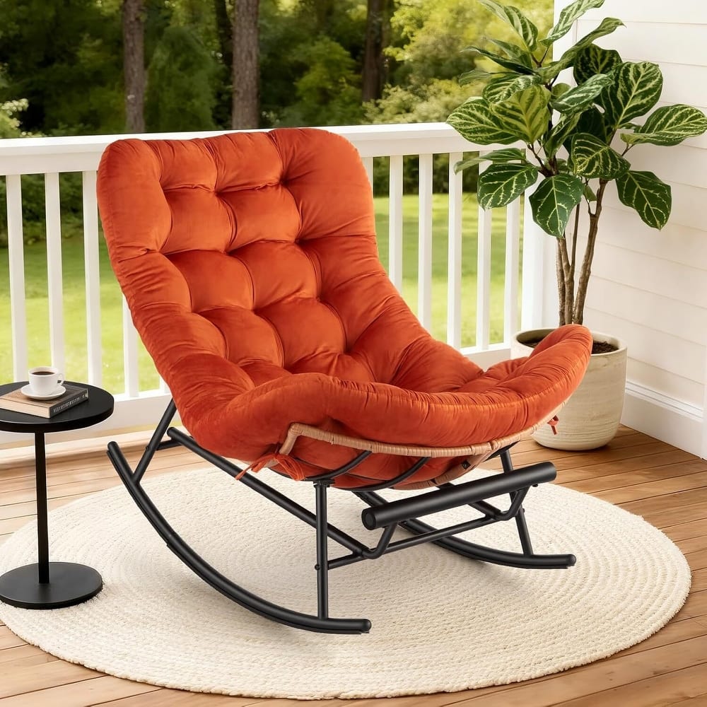 Cozy Papasan Rocking Sofa Chair with Extendable Footrest for Porch, Lawn, Bedroom and Living Room