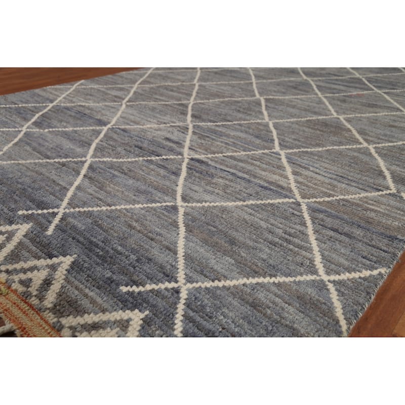 All-Over Trellis Moroccan Area Rug Hand-Knotted Wool Carpet - 6'0"x 9'10"