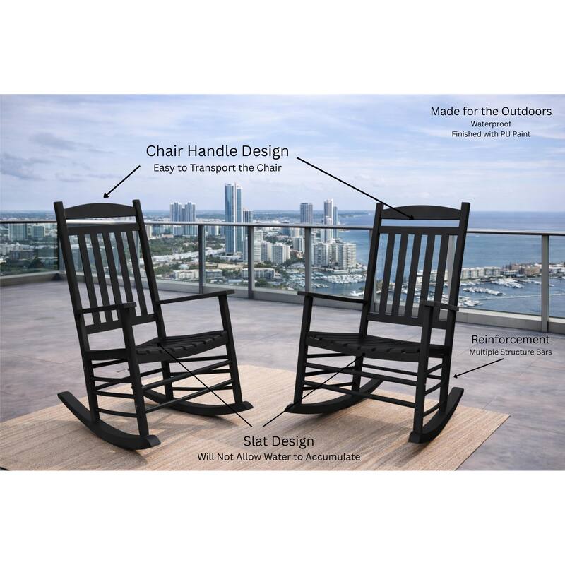 Fratelli Black Rocker Poplar Wood Outdoor Rocking Chair