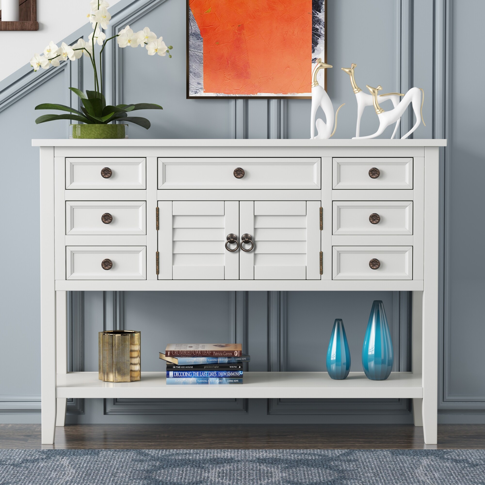 52'' Modern Console Table Sofa Table For Living Room With 6 Drawers, 1 Cabinets And 1 Shelf,coffee, Sofa & End Tables