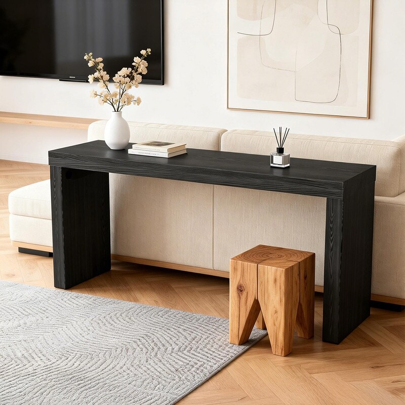 58''Modern Black Wooden Long Console Table for Entryway and Living