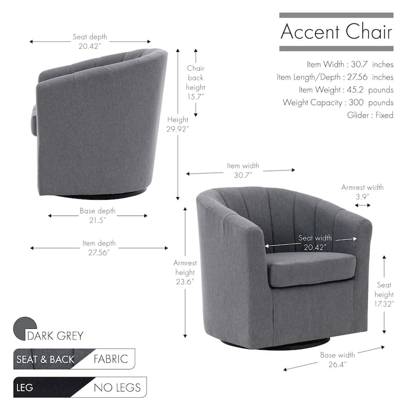 Porthos Home Matilde Swivel Fabric Barrel Accent Chair with Removable Seat Cushion