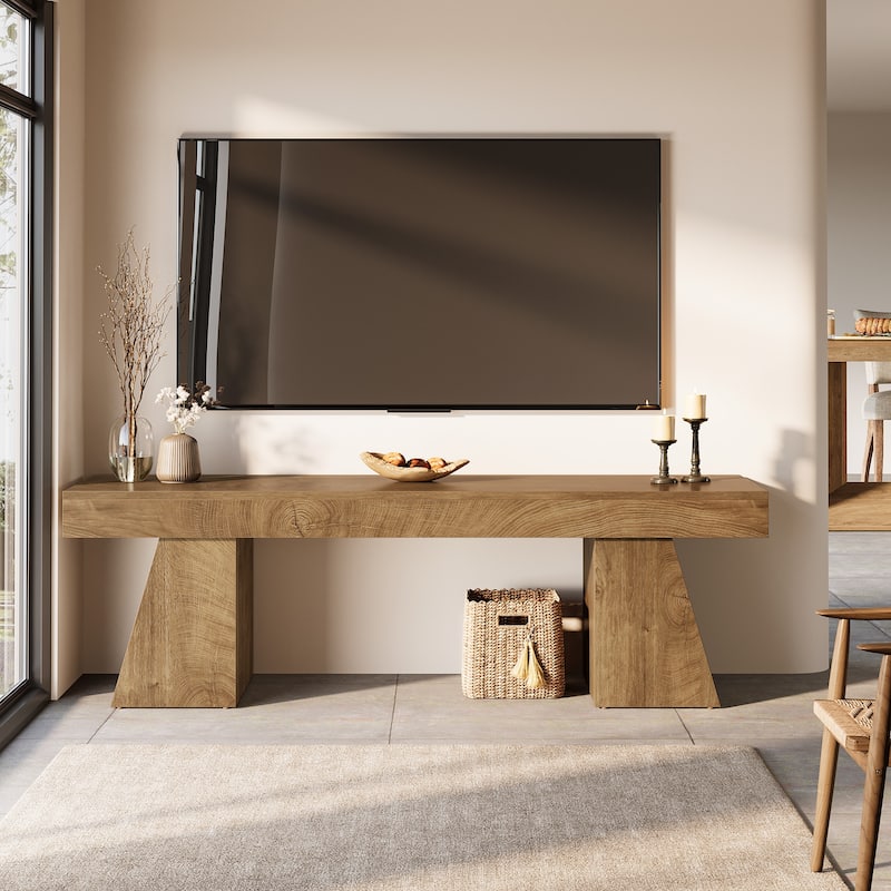 63'' TV Stand for 75 Inch TV, Farmhouse Entertainment Center with Sturdy Wooden Base