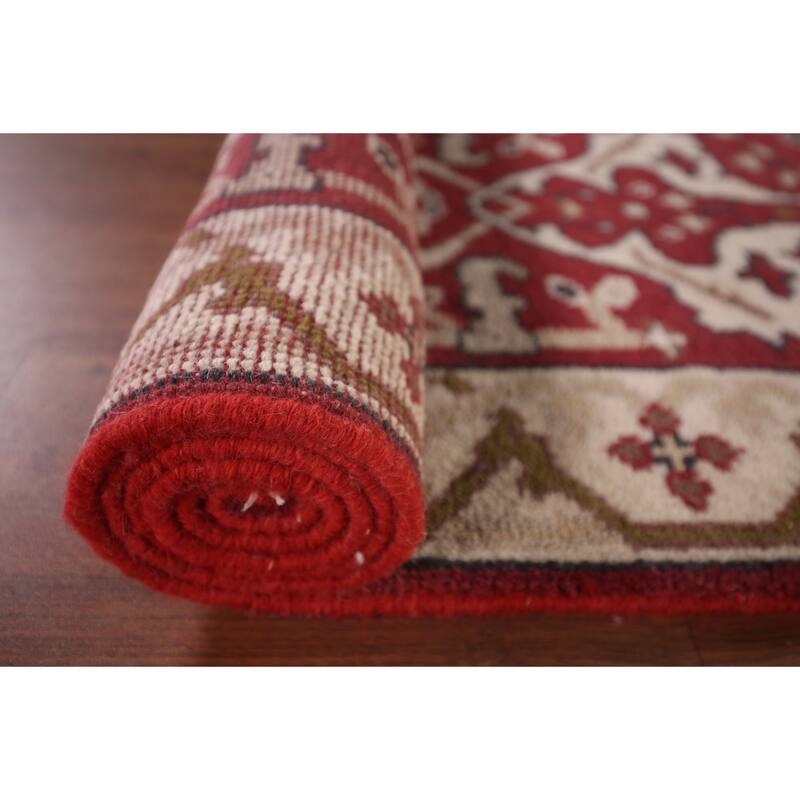 All-Over Red & Ivory Oushak Indian Runner Rug Handmade Wool Carpet - 2'6"x 9'9"