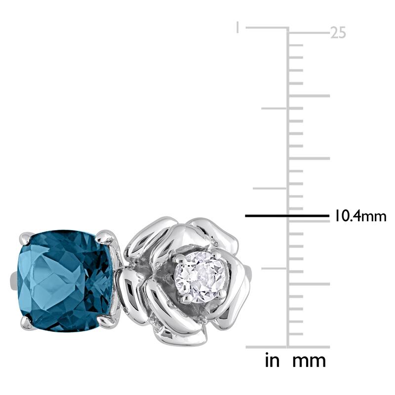 Miadora 2 7/8ct TGW Cushion-Cut London Blue Topaz and White Topaz 2-Stone Rose Ring in Sterling Silver