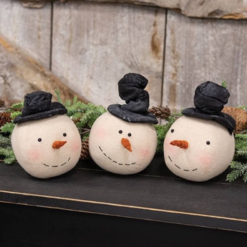 Stuffed Snowman Head Sitters with Floppy Hats 3 Asstd. - 4” x 4” x 7”