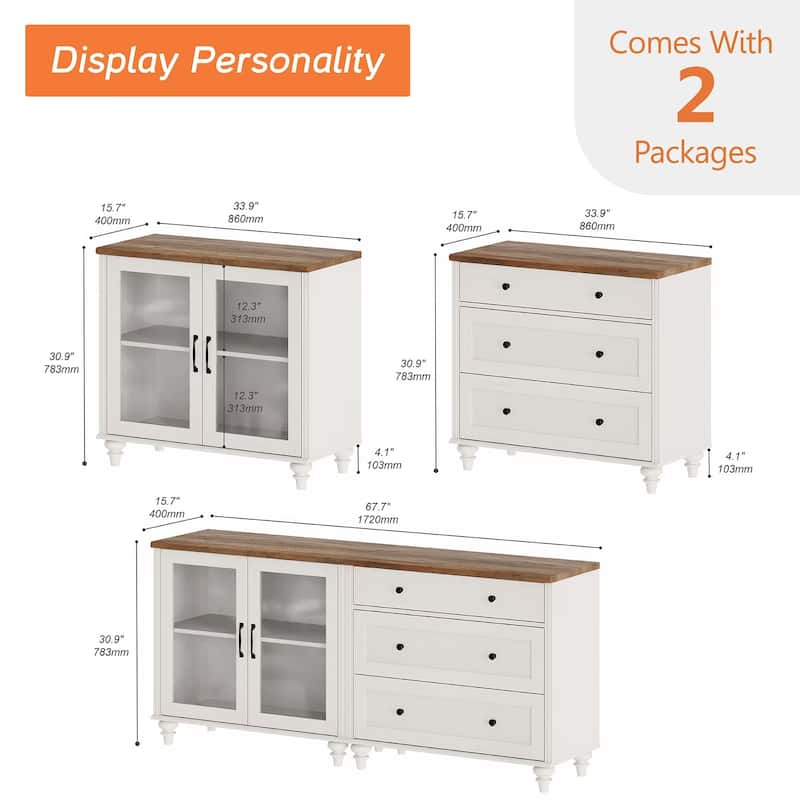 Kitchen Buffet Cabinet with Storage, 2-in-1 Sideboard Cupboard Dresser - 68 Inch