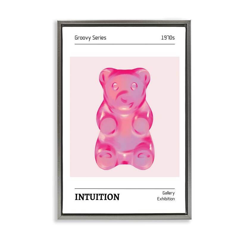 Stupell Intuition Phrase Candy Bear Framed Floater Canvas Wall Art Design By LSR Design Studio - 17 x 25 - Grey