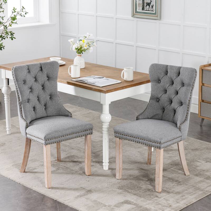 GDF Studio-Nikki Modern Wood Upholstered Dining Chair with Tufted Design, Nailhead Trim, 2-Pcs Set