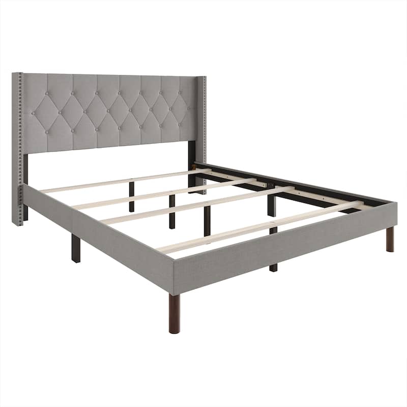 CraftPorch Elegance Wingback Linen Upholstered Bed