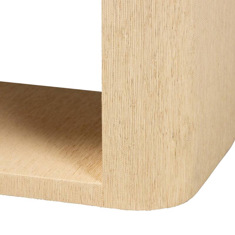 Beauford Grasscloth 1-Drawer Nightstand with Open Shelf - Woven Texture Bedside Table with Rounded Corners and Gold Handle