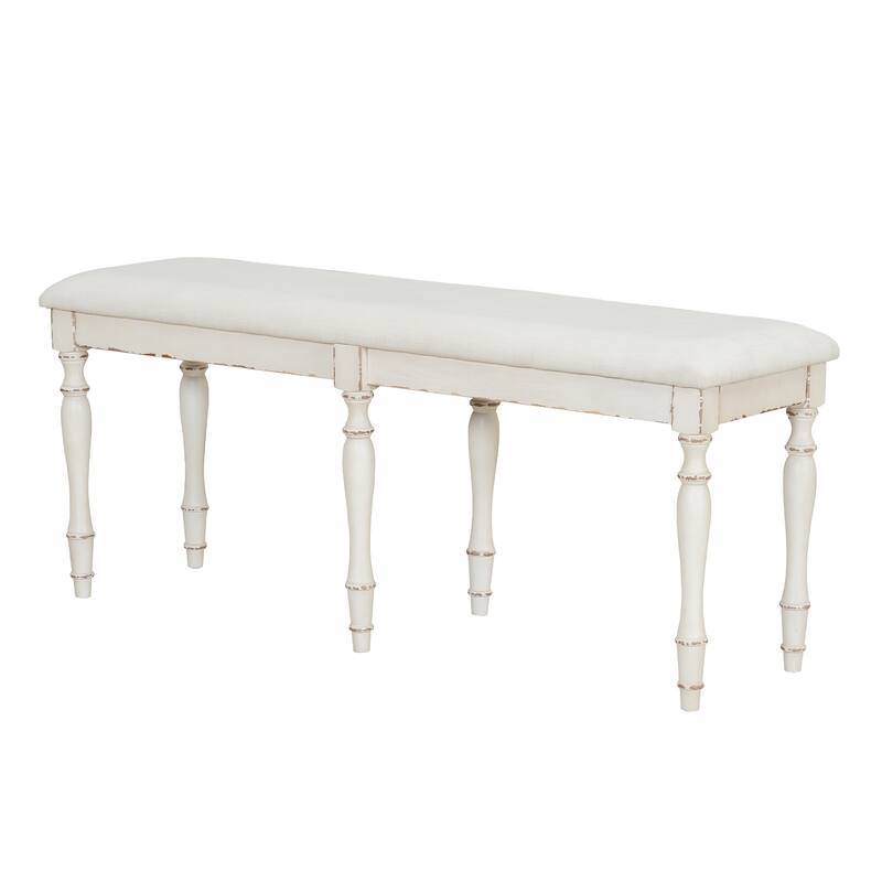Vintage 50.4" Upholstered Bench with 6 Solid Wood Legs