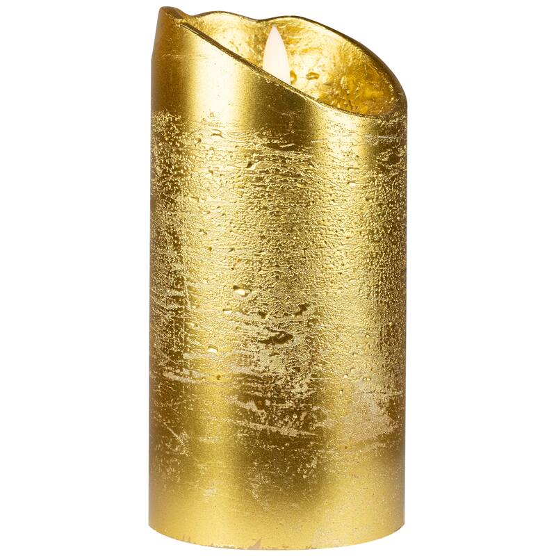 LED Lighted Flameless Flickering Pillar Christmas Candle - 6" - Gold