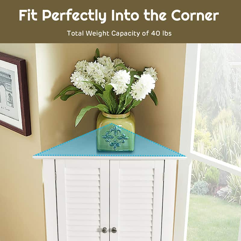 Costway Corner Storage Cabinet Freestanding Floor Cabinet Bathroom w/