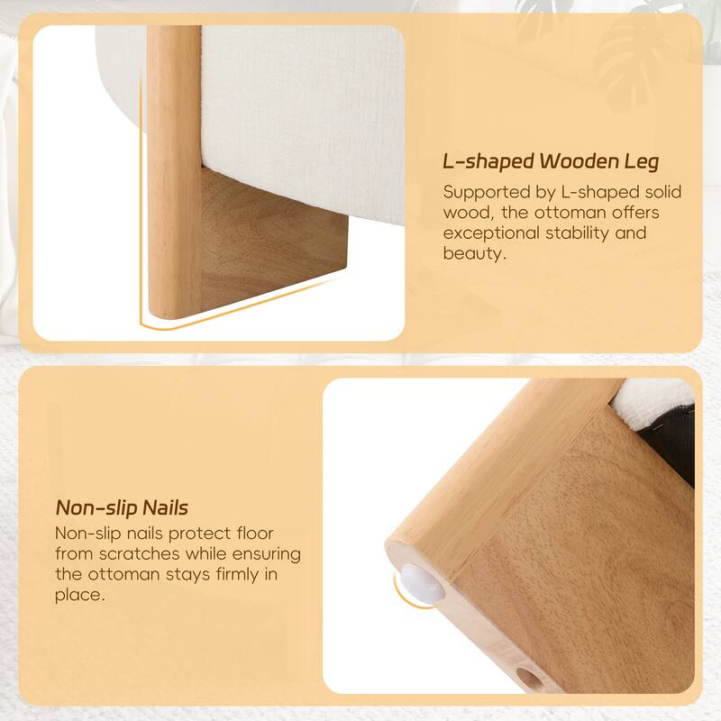 32" Round Tufted Ottoman with Solid Wood Legs by Harper&Bright Designs