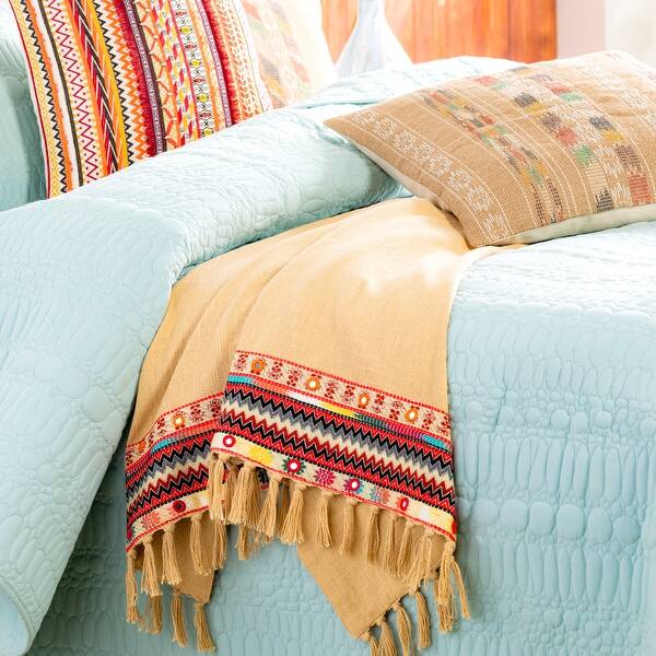 slide 2 of 3, Artistic Weavers Josefina Southwestern Embroidered Throw 50"W x 60"L - Beige