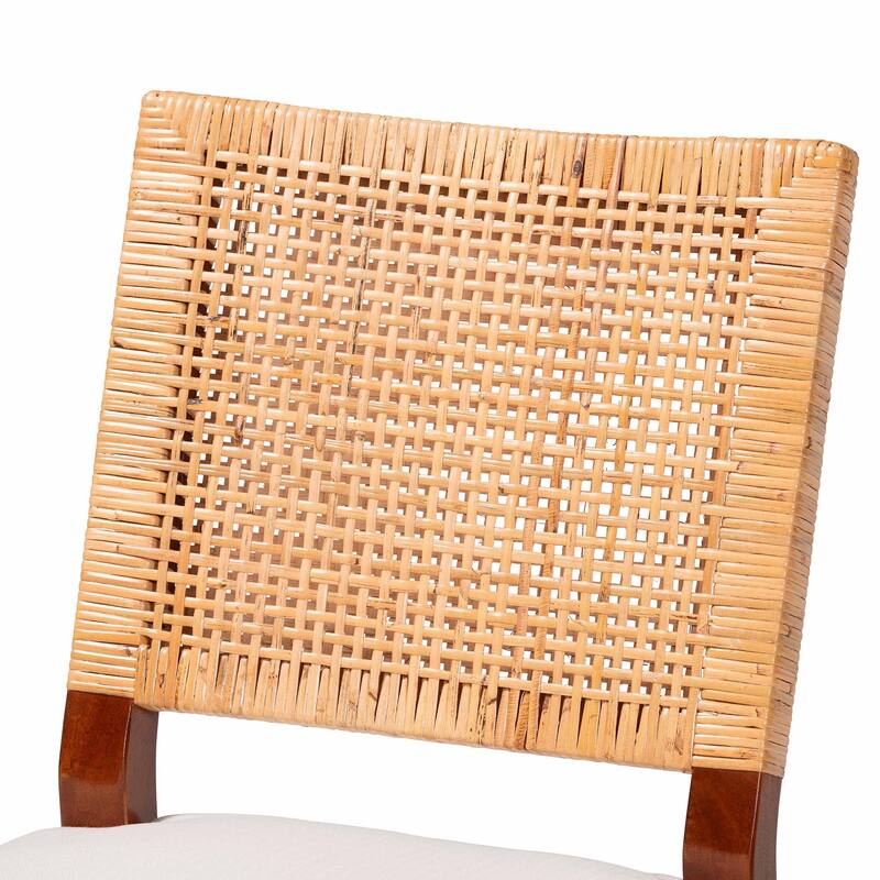 Lesia Natural Rattan Dining Chair with Cushion - Handwoven Wicker Side Chair with Mahogany Wood Frame, Coastal Boho Seating