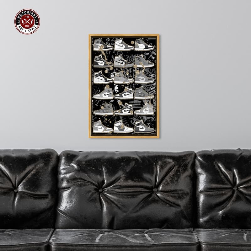 Notoriart Black And White Sneaker Collection Framed Sneaker 1 Piece Canvas Wall Art