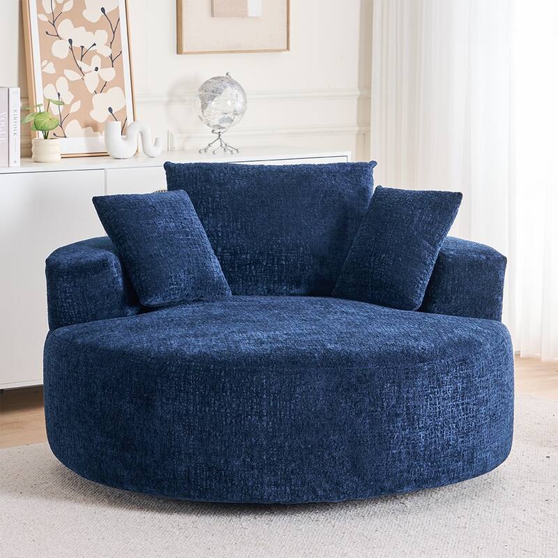 Oversized Swivel Accent Chair, Chenille Round Chairs Upholstered Swivel Chair, Single Sofa Armchair, Sleeper Chair