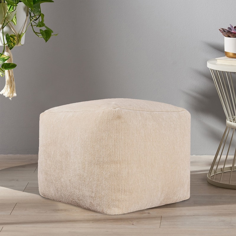 HomeRoots 18" Ivory Chenille Cube Pouf Ottoman