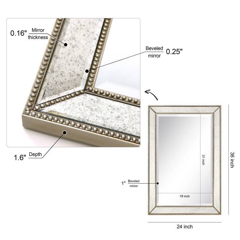 Champagne Bead Beveled Rectangular Wall Mirror - Clear